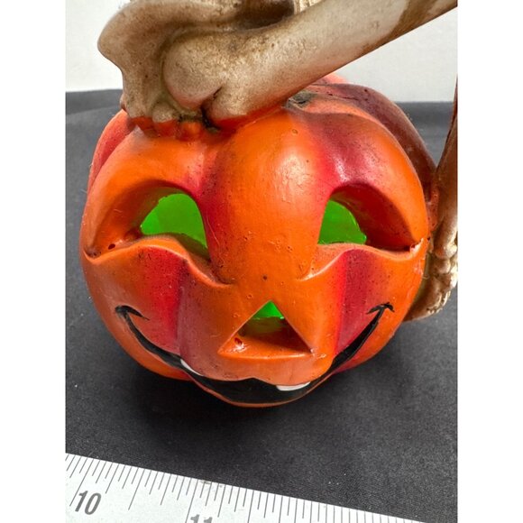 Halloween Skeleton On Light UP Pumpkin Figurine - Picture 5 of 10